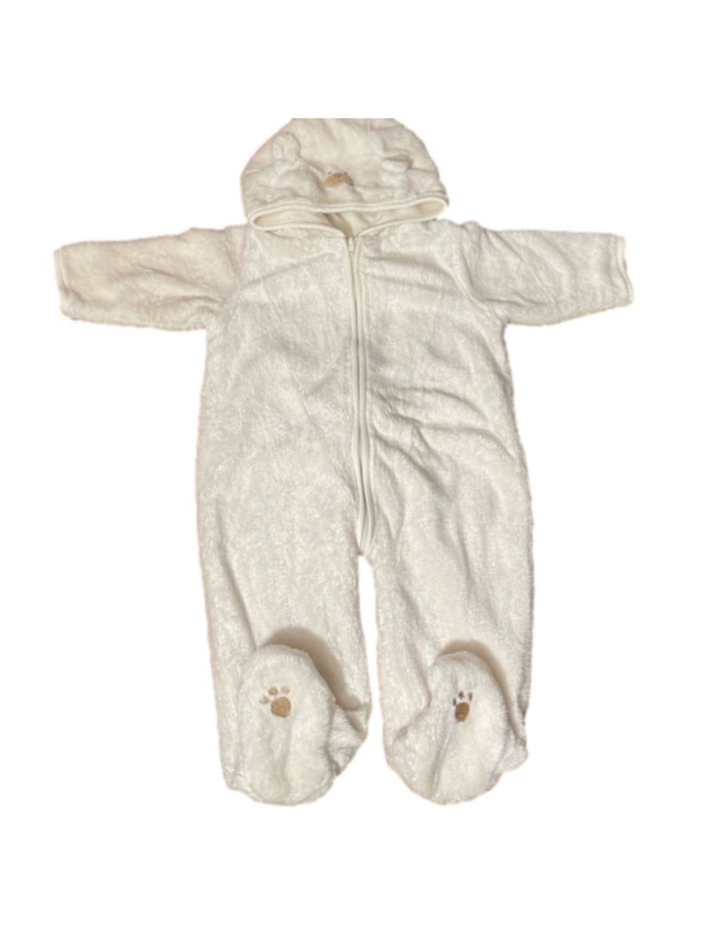 ABSORBA baby velour winter snowsuit bear theme off white Sz 9 month